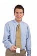 Businessman handing a blank card