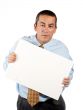 Holding the blank poster