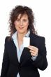 Business woman holding one blank card