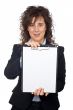 Business woman showing a notebook