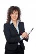 Smiling business woman writing