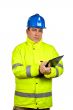 Construction worker writing