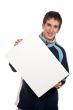 Holding the blank poster