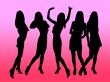  Girls` black silhouettes in night club