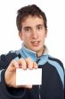 Teenager with a blank card