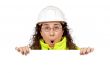 Female construction worker surprised