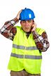 Construction worker with surprised expression