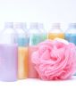 bath supplies in pastel colors