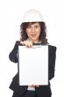 Female architect showing a notebook