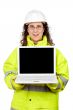 Showing a laptop