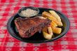 bbq ribs plate on red tablecloth