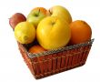apple, orange, lemon in basket on white background