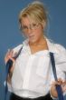 business woman doing a strip tease