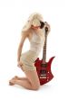 girl in mask with red guitar