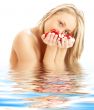 	blond with red and white rose petals in water #2