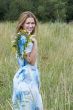 Girl wearing blue dress in meadow