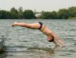 little boy jumps