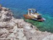 destroyed ship in the sea.
