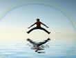 jump over water under rainbow