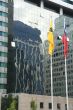 Modern building, with flags