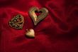 Hearts on red satin