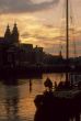 Sunset, sail boat on canal