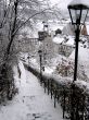 White-snowy stairs in a old little german town