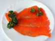 Slice of  salmon on plate