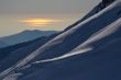 sunset landscape with mountains and sea