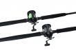 Twin custom fishing rods and reels isolated