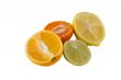 four citrus fruits on white