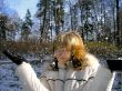 Winter season. Girl and snow