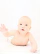 Funny little baby on white
