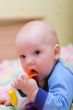 Baby put toy in mouth