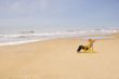 woman in chair on sea beach