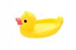 Rubber duck on water on white background