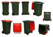 red garbage bins