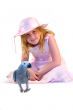 girl with grey parrot