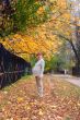 Pregnant woman walk in autumn park #1