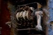 Grunge rusty mechanical electric switch in spider`s web #2