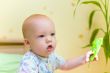 Baby keep leaf of home plant