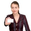 business woman with the card