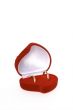 Wedding rings in red heart shaped velvet box