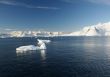 Icebergs, mountains, clear blue sky