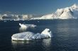 Icebergs, mountains, clear blue sky