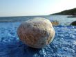Greater pebble on a dark blue surface