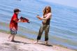 Mother and Son playing at the beach