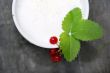 Milk and strawberry leaves