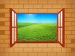 window illustration with green grass