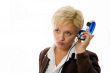 businesswoman with headset, isolated on white